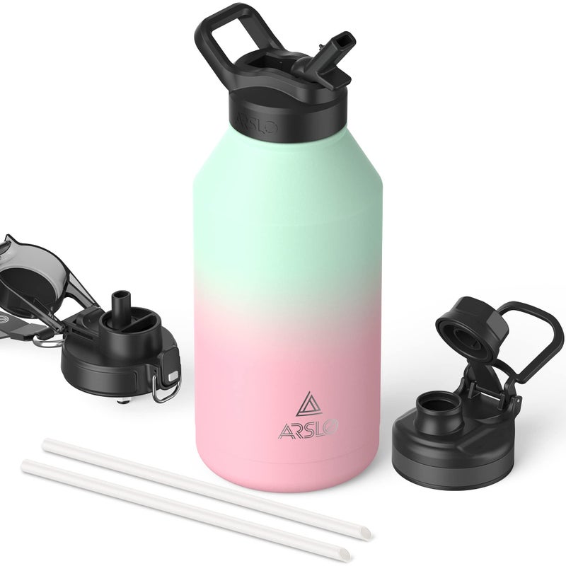 Arslo 64 Oz Mens Water Jug Stainless Steel Insulated Sport Water Bottle With Straw