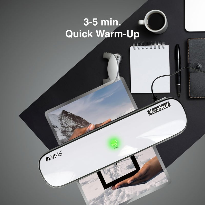 VMS آلة الترقق الحراري والبارد AeroSeal A4 | نظام 2 أسطوانة لإنهاء احترافي في المنزل والمكتب والمدرسة | تسخين سريع خلال 3-5 دقائق | تناسب حتى صفحات بعرض 9 بوصات (ضمان خارجي لمدة سنة واحدة) - Image 3
