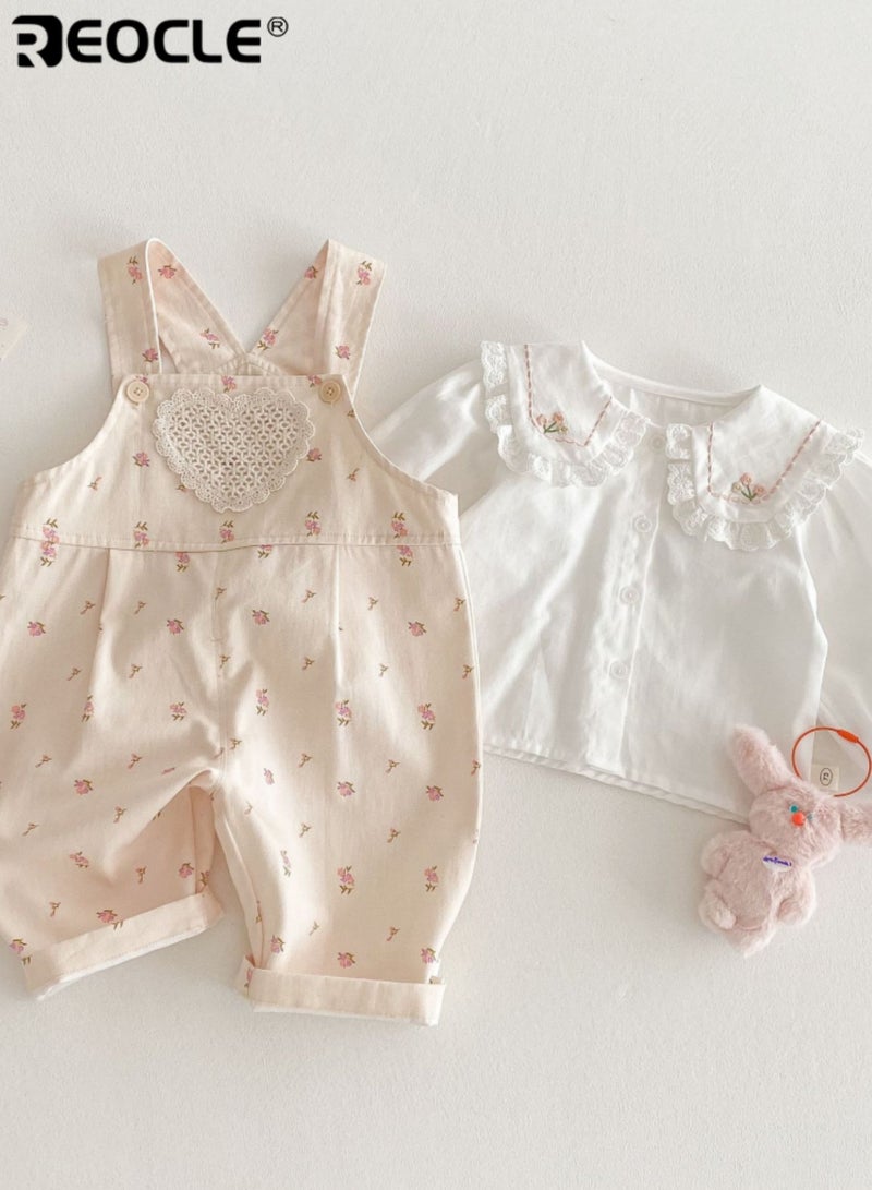 ريوكل بلوزة بقلادة مزهرة للبنات مع أكمام متدرجة رقيقة وبنية قطن ناعمة، قميص فستان للأطفال يناسب الربيع والخريف - Image 5