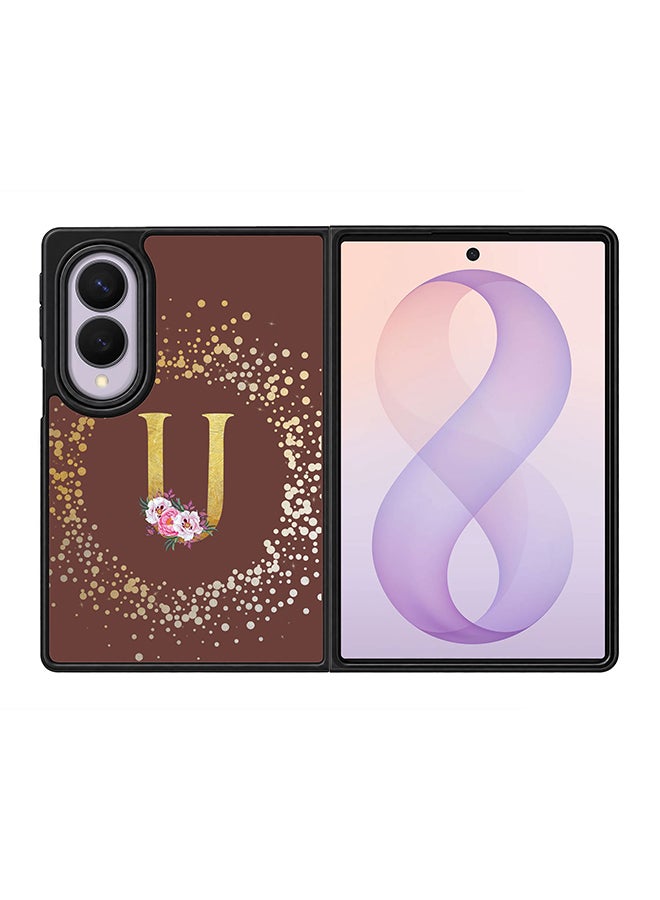 Stylizedd Rugged Case for Samsung Galaxy Z Fold8- Slim Fit Hybrid Rubber Cover Floral Monogram - U (Brown)