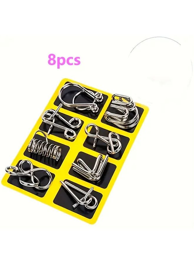 Luban Lock Puzzle 8 Pcs Golden Disassembly Rings Handheld Toy Set For Adults And Family Gifts - Image 1