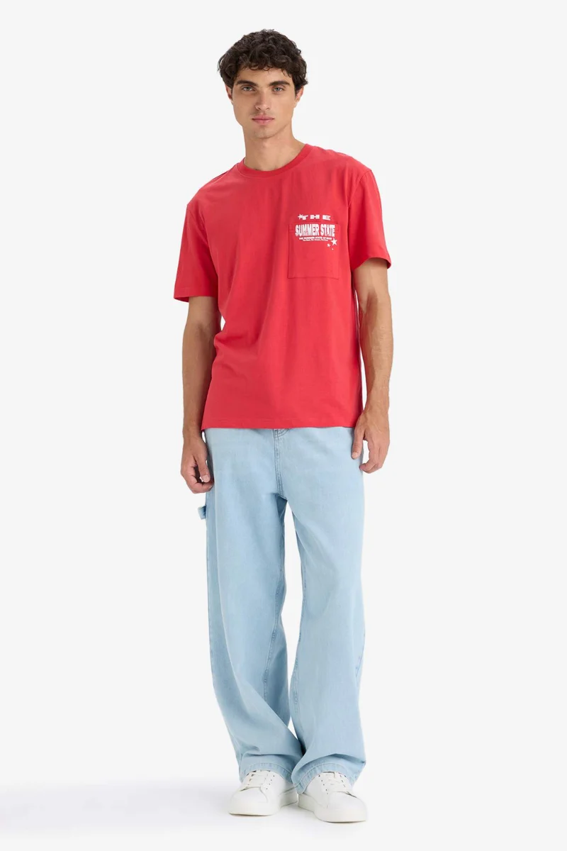 ديفاكتو Regular Fit Crew Neck Printed Short Sleeve T-Shirt