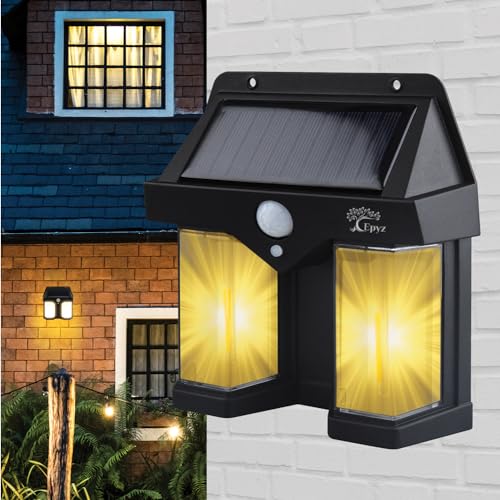 Epyz Solar Light Outdoor Garden Waterproof Solar Double Wall Motion Sensor Light, 3 Lighting Modes Fixtures for Garden Black [ Pack of 1, Warm Yellow ] - Image 1