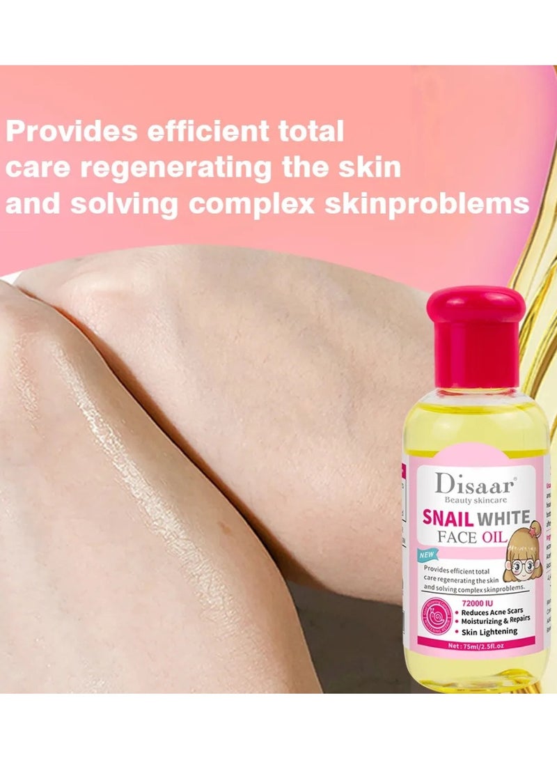 Disaar زيت الوجه من سنيل وايت 75 مل لتفتيح البشرة وعلاج آثار حب الشباب وترطيب الجمال وإصلاح البشرة وزيت تبييض الوجه وزيت سيروم الوجه المتألق وزيت سيروم الوجه للعناية بالبشرة وزيت سنيل المغذي - Image 2