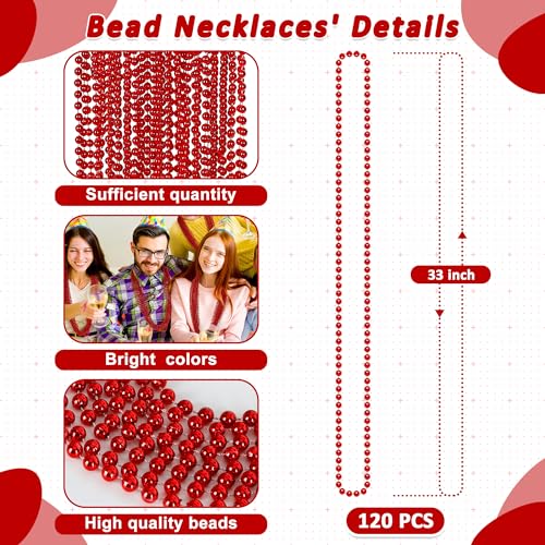 Huskein 120PCS Bead Necklace Red Mardi Gras Beads 33 IN Mardi Gras Accessories Party Costume Beads Parade Throws Bulk for Christmas Pirate Wedding Party Favors Supplies Decoration - Image 5