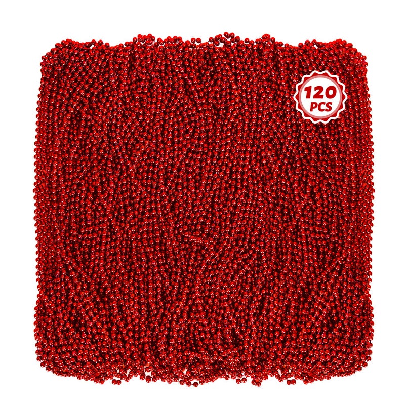 Huskein 120PCS Bead Necklace Red Mardi Gras Beads 33 IN Mardi Gras Accessories Party Costume Beads Parade Throws Bulk for Christmas Pirate Wedding Party Favors Supplies Decoration - Image 3