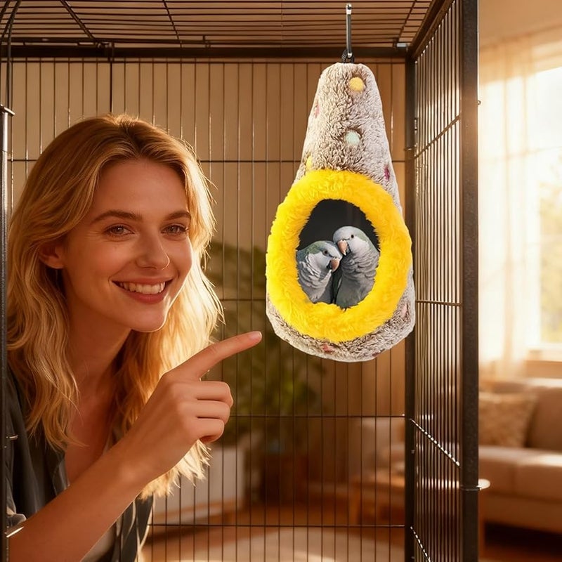 Yellow Bird Hut Cage Bite Resistant Hangable Nest Hammock for Parrots Conures Lovebirds - Image 3