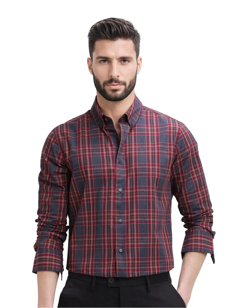 Rare Rabbit Rare Rabbit Men's Libya Red Cotton Fabric Full Sleeve Regular Collar Checks Shirt