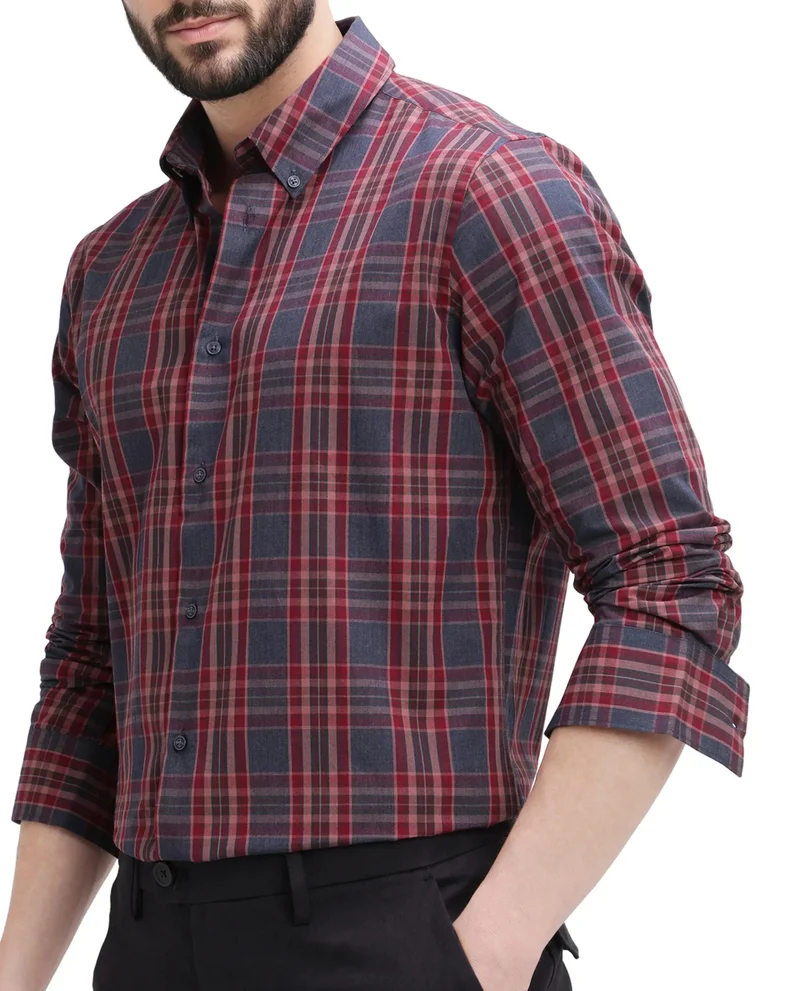 Rare Rabbit Rare Rabbit Men's Libya Red Cotton Fabric Full Sleeve Regular Collar Checks Shirt