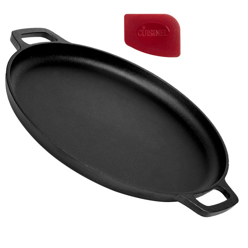 Cuisinel PreSeasoned Cast Iron Pizza and Baking Pan 135 Inch Natural Finish Enhanced Heat Retention and Dispersion  Stove Oven Grill or Campfire