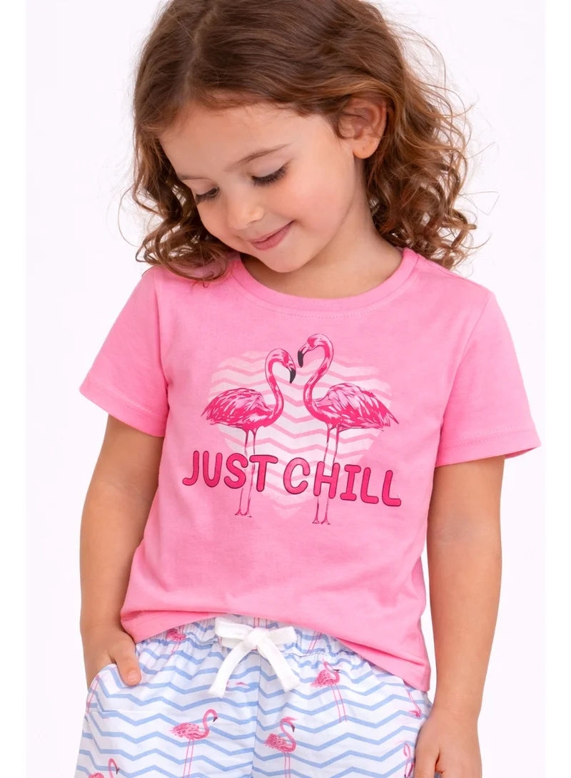 Victor And Jane  Girls Flamingo Print Cotton Pajama Set – T-Shirt & Shorts Nightwear for Women | Best Price UAE