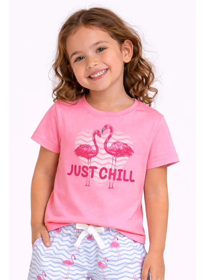 Victor And Jane  Girls Flamingo Print Cotton Pajama Set – T-Shirt & Shorts Nightwear for Women | Best Price UAE