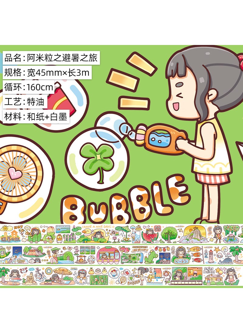 Generic - Cute Cartoon Girl Washi Tape Set A summer trip to rice grains. And paper. Special oil 3m. - Image 1