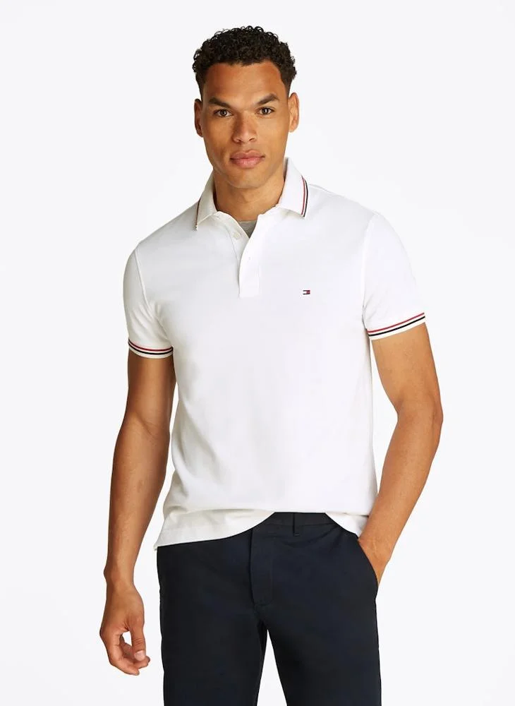 تومي هيلفيغر Logo Print Short Sleeve Tipped Polo Shirt