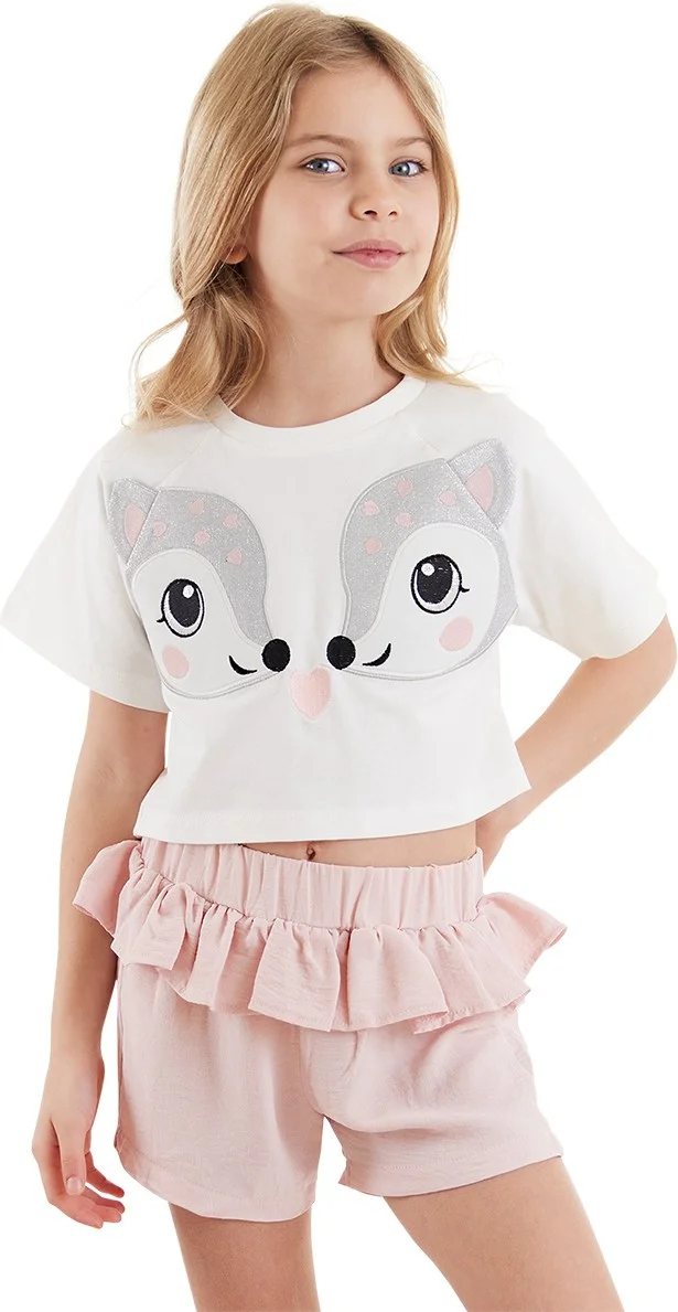 Denokids Twin Ceylan Girls T-Shirt Shorts Set