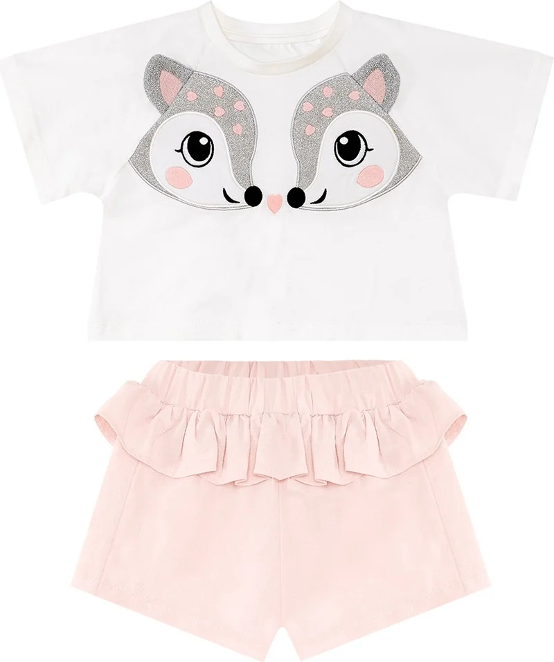 Denokids Twin Ceylan Girls T-Shirt Shorts Set