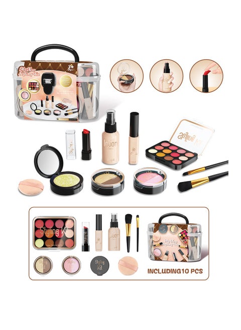 Pretend Makeup Playset, 10pcs/set Non-Toxic Toy Cosmetics Set With Eyeshadow Palette, Lipstick, Applicators, Dress-Up Play.No Real Cosmetics, Just Fun Pretend Play