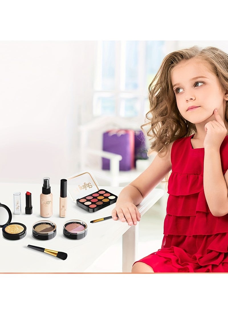 Pretend Makeup Playset, 10pcs/set Non-Toxic Toy Cosmetics Set With Eyeshadow Palette, Lipstick, Applicators, Dress-Up Play.No Real Cosmetics, Just Fun Pretend Play