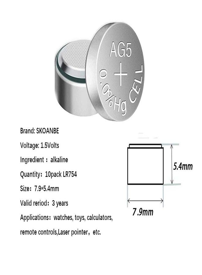 SKOANBE LR754 309/393 ag5 1.5V Watch Button Cell Batteries for Laser（10-Pack） - Image 2