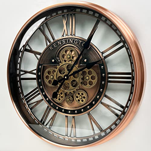 DORBOKER Real Moving Gears Wall Clock Large Modern Metal Clocks for Living Room Decor, Industrial Steampunk Unique Vintage Rustic Decorative Clock for Home Farmhouse Office, 21 Inch,Red Copper Roman - Image 2