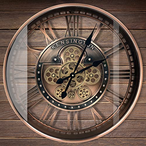 DORBOKER Real Moving Gears Wall Clock Large Modern Metal Clocks for Living Room Decor, Industrial Steampunk Unique Vintage Rustic Decorative Clock for Home Farmhouse Office, 21 Inch,Red Copper Roman - Image 4