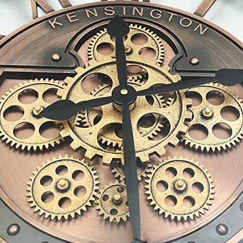 DORBOKER Real Moving Gears Wall Clock Large Modern Metal Clocks for Living Room Decor, Industrial Steampunk Unique Vintage Rustic Decorative Clock for Home Farmhouse Office, 21 Inch,Red Copper Roman - Image 3