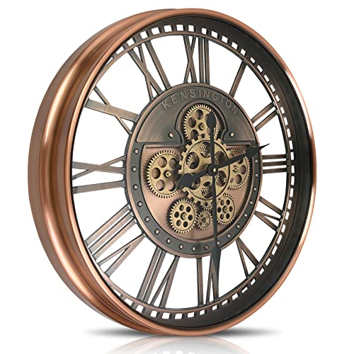 DORBOKER Real Moving Gears Wall Clock Large Modern Metal Clocks for Living Room Decor, Industrial Steampunk Unique Vintage Rustic Decorative Clock for Home Farmhouse Office, 21 Inch,Red Copper Roman - Image 1