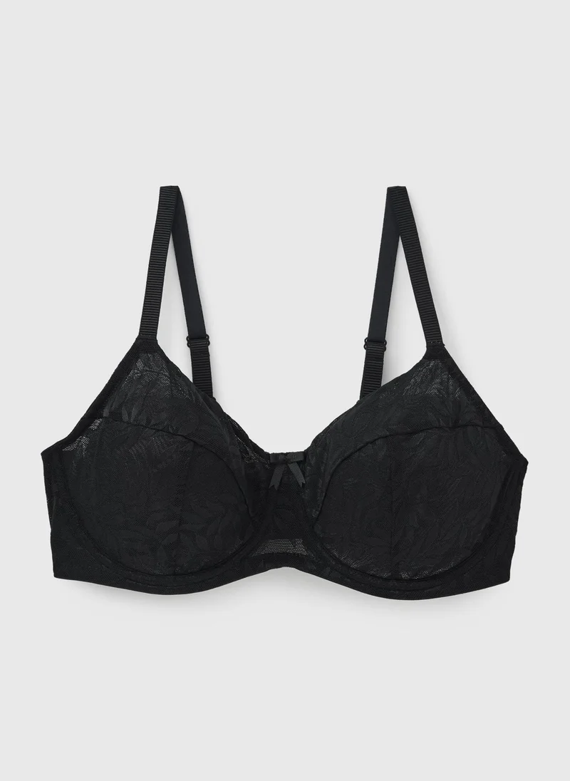 Matalan DD+ Black Leaf Stretch Lace Non Padded Bra