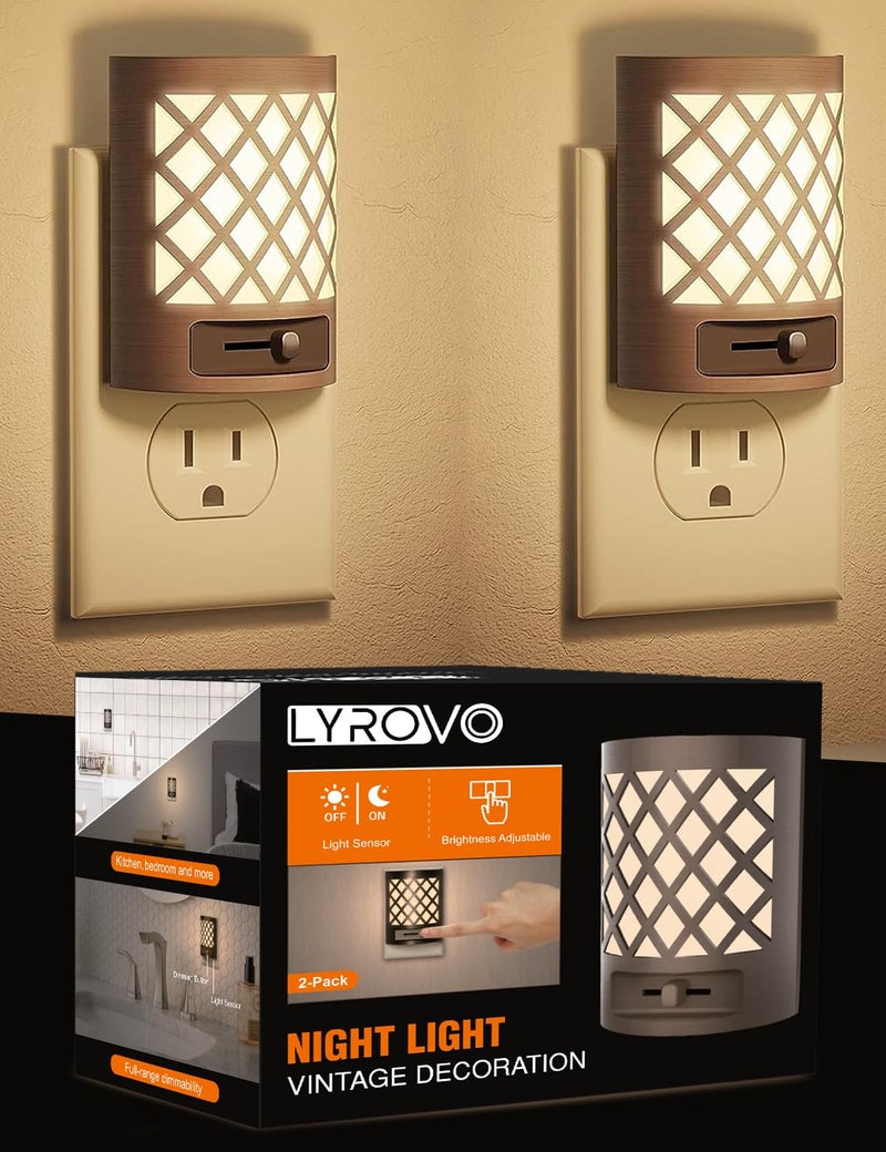 Lyrovo Abs Plastic Auto On/Off Night Light Lamp For Bathroom, Hallway, Bedroom,Kids Room,Stairway,Soft White 3000K (2, LY-GY033-NL) - Image 1