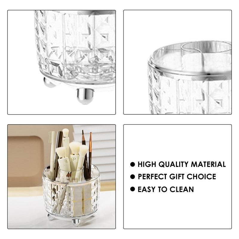Kuber Industries Kuber Industries Multipurpose Storage Holder | Decorative Crystal Finish Stylish Look | Makeup Brush Holder | Desk Storage Container | YM.6698TS | Transparency Silver  - Image 4