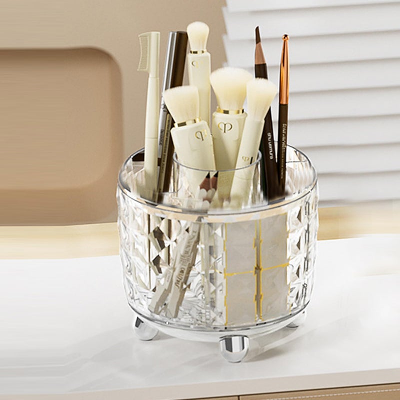 Kuber Industries Kuber Industries Multipurpose Storage Holder | Decorative Crystal Finish Stylish Look | Makeup Brush Holder | Desk Storage Container | YM.6698TS | Transparency Silver  - Image 1