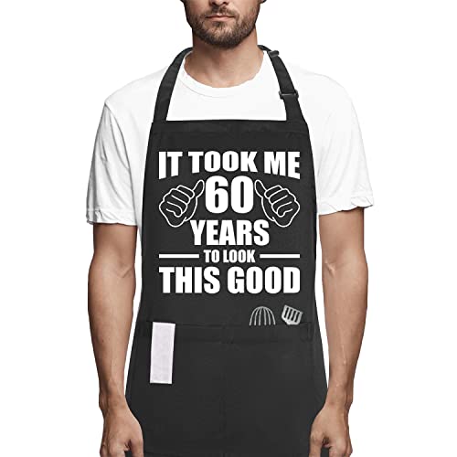 POTALKFREE 60th Birthday Gifts for Women Men, Funny Chef Aprons with Pockets, 60 Years Old Kitchen Cooking Grilling Apron for Grandma Grandpa Dad Mom - Image 1