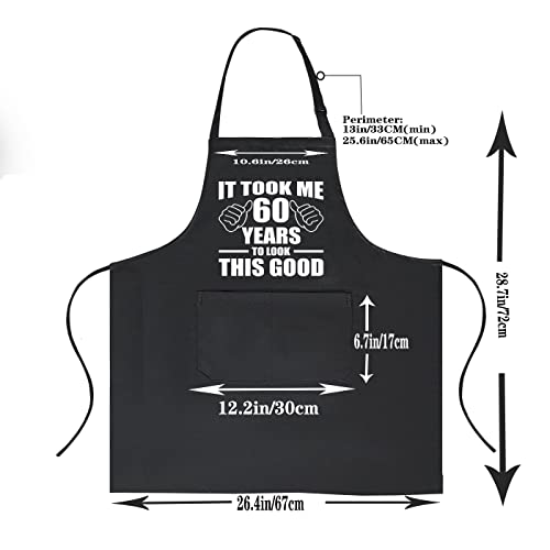 POTALKFREE 60th Birthday Gifts for Women Men, Funny Chef Aprons with Pockets, 60 Years Old Kitchen Cooking Grilling Apron for Grandma Grandpa Dad Mom - Image 4