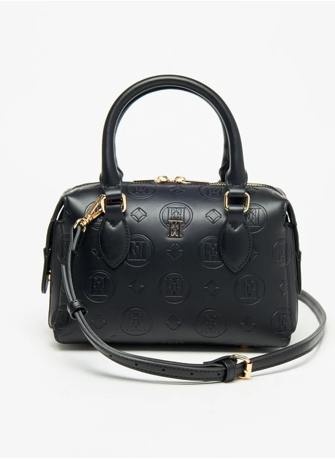 ايل Women Monogram Embossed Bowler Bag with Zip Closure and Double Handles