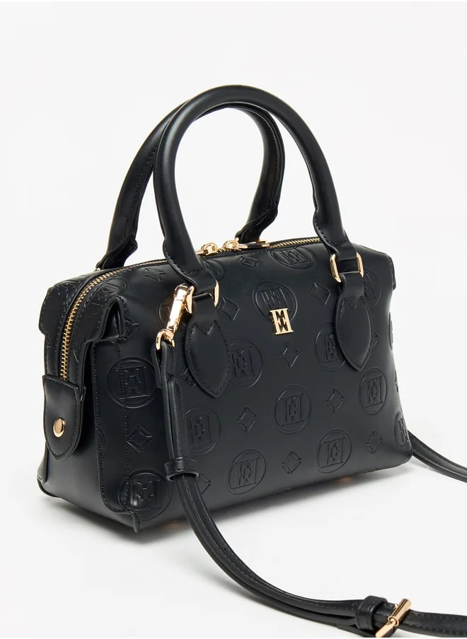 ايل Women Monogram Embossed Bowler Bag with Zip Closure and Double Handles