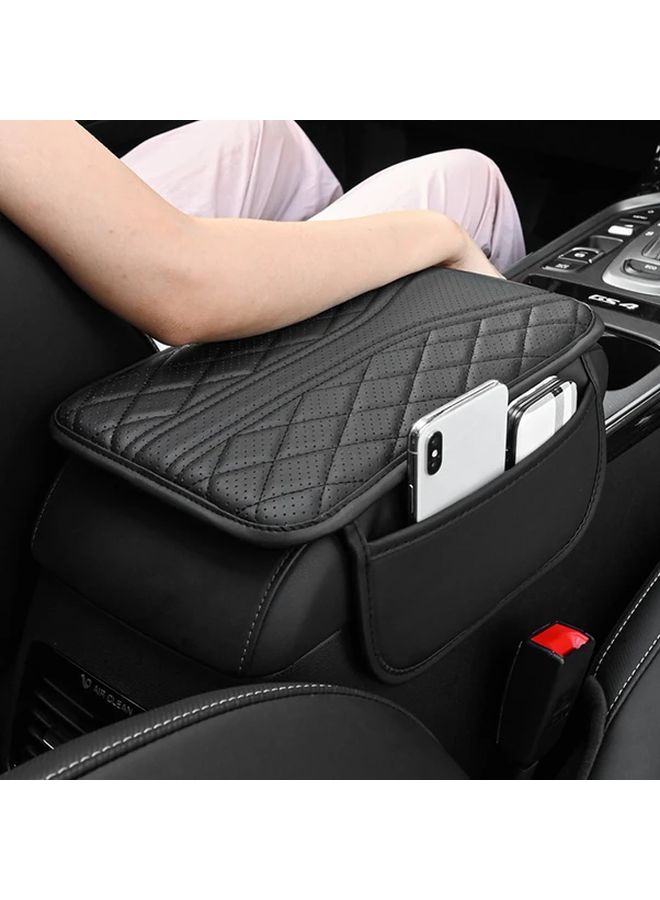 Black Leather Car Armrest Cushion With Side Storage Pocket Vehicle Interior Accessory - Image 4