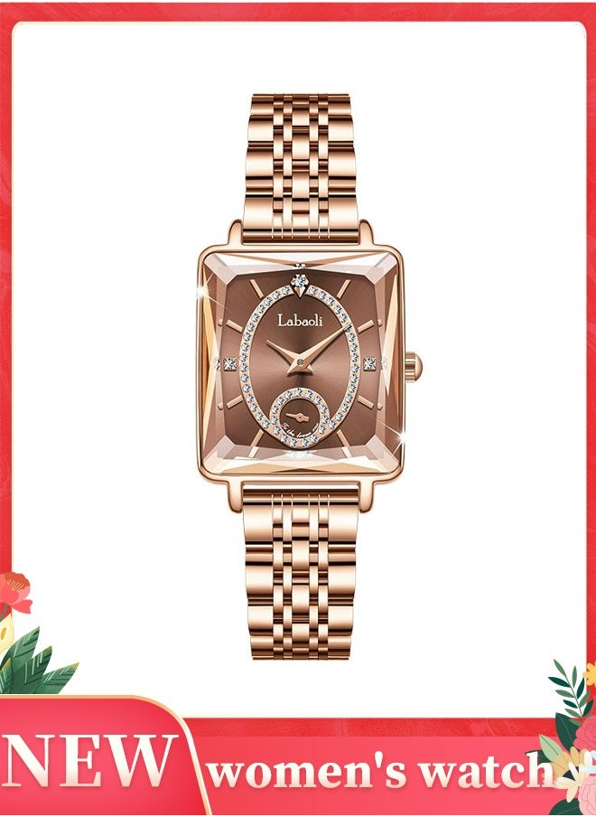Labaoli Stylish and elegant: Women's stainless steel waterproof quartz watch with a dial and diamond-cut mirror face design.  - Image 1