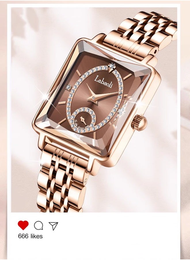 Labaoli Stylish and elegant: Women's stainless steel waterproof quartz watch with a dial and diamond-cut mirror face design.  - Image 3