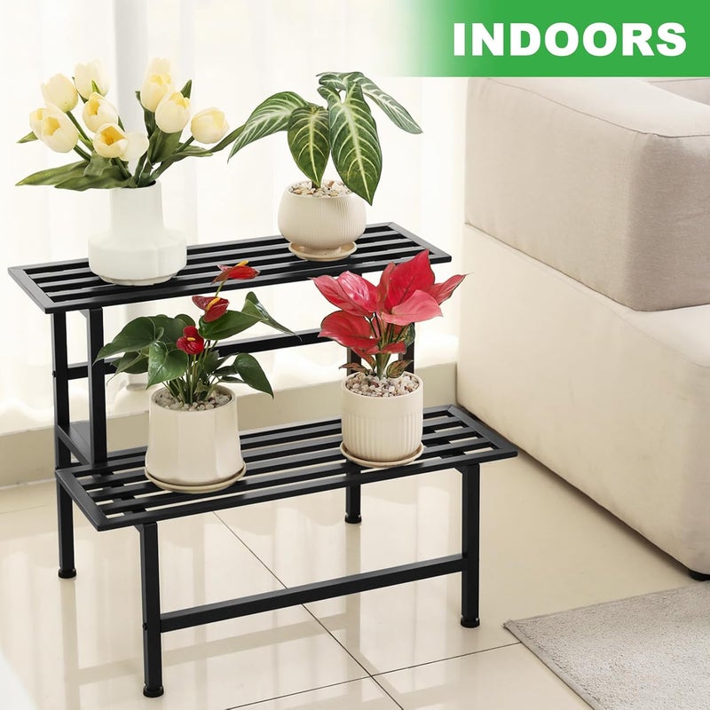 Dipion Metal Plant Stand Outdoor Plant Shelf Indoor,2 Tier Heavy Duty Ladder Plant Stands for Multiple Plants,26" L x 20.25" H x 17.75" W,Black - Image 4