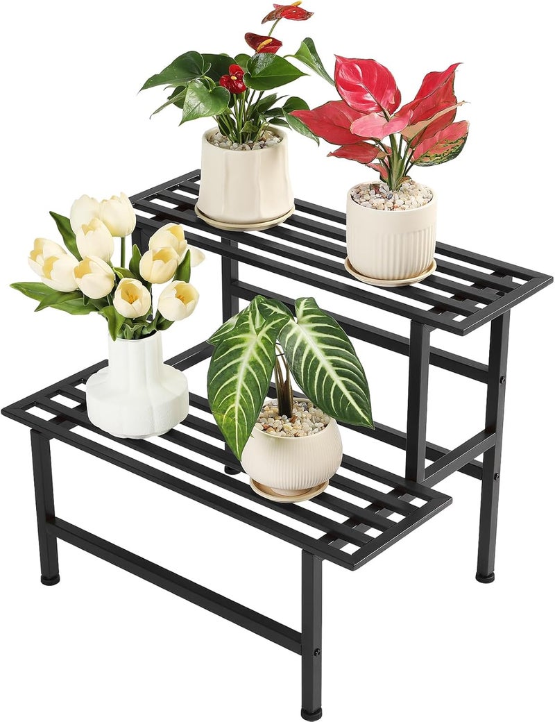 Dipion Metal Plant Stand Outdoor Plant Shelf Indoor,2 Tier Heavy Duty Ladder Plant Stands for Multiple Plants,26" L x 20.25" H x 17.75" W,Black - Image 1