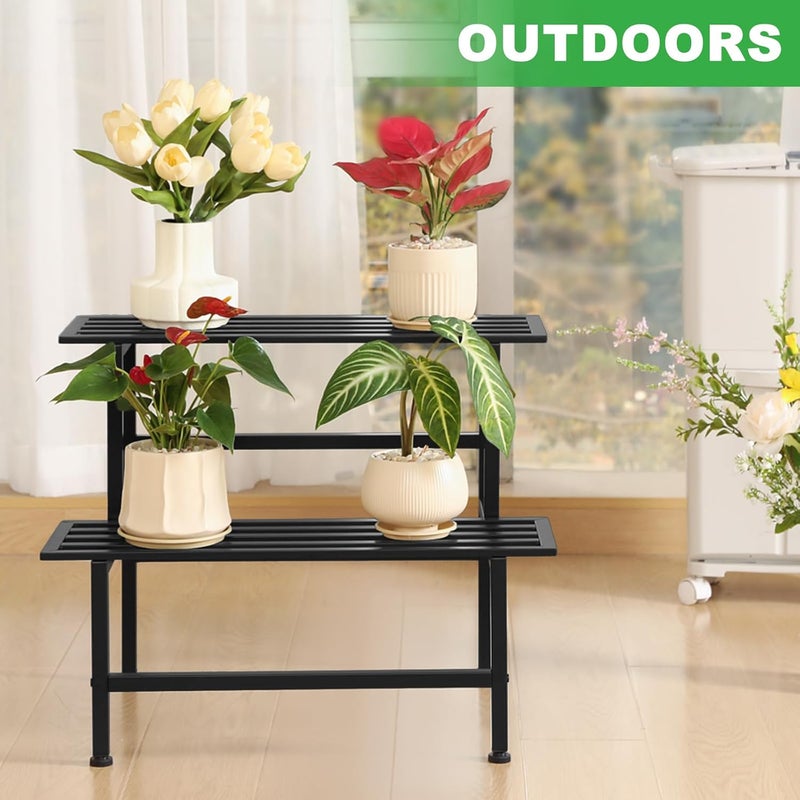 Dipion Metal Plant Stand Outdoor Plant Shelf Indoor,2 Tier Heavy Duty Ladder Plant Stands for Multiple Plants,26" L x 20.25" H x 17.75" W,Black - Image 5