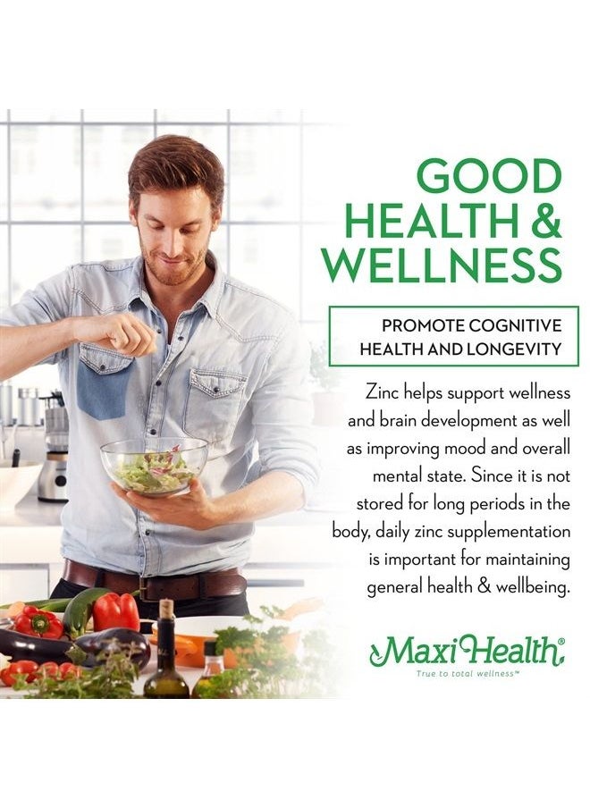 Maxi Health - Zinc 30 - Zinc Vitamin with Enzymax for Enhanced Absorption - Highest Potency Immune Support - Glycinate Chelated Zinc Supplements for Adults - Zink Vitaminas - Kosher Made in USA - 100 Count Capsules - Image 1