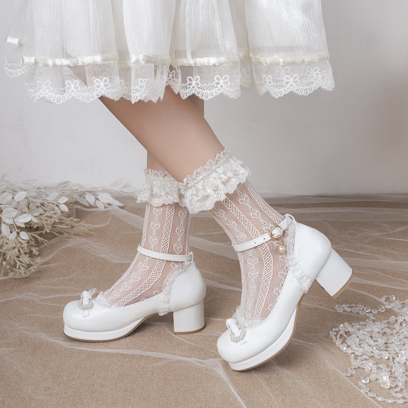 Sweet Soft Sister Shallow Mouth 2025 Lolita Student 28-43 Big Child Princess Lo Shoes Bow Pearl Shoes - Image 2
