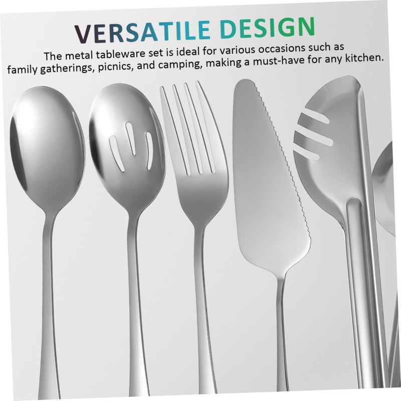 1 Set Stainless Steel Serving Utensils Includes Serving Spoon Slotted Spoon Fork Food Tong And Server Elegant Tableware For Parties Buffets - Image 4