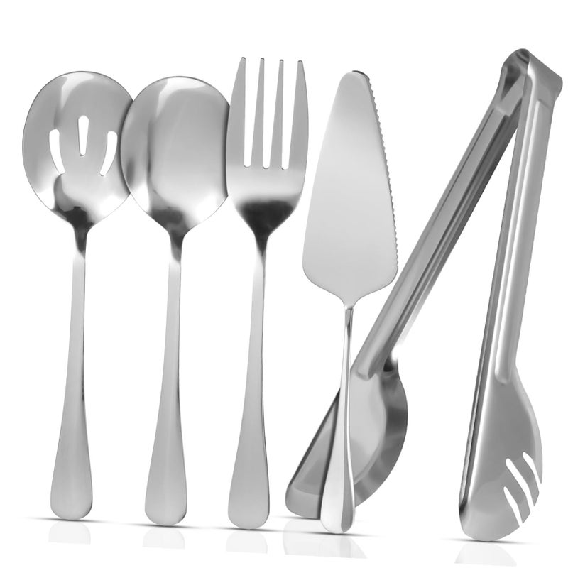 1 Set Stainless Steel Serving Utensils Includes Serving Spoon Slotted Spoon Fork Food Tong And Server Elegant Tableware For Parties Buffets - Image 2