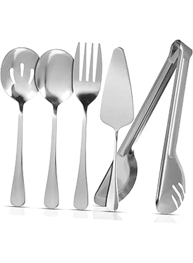 1 Set Stainless Steel Serving Utensils Includes Serving Spoon Slotted Spoon Fork Food Tong And Server Elegant Tableware For Parties Buffets - Image 1