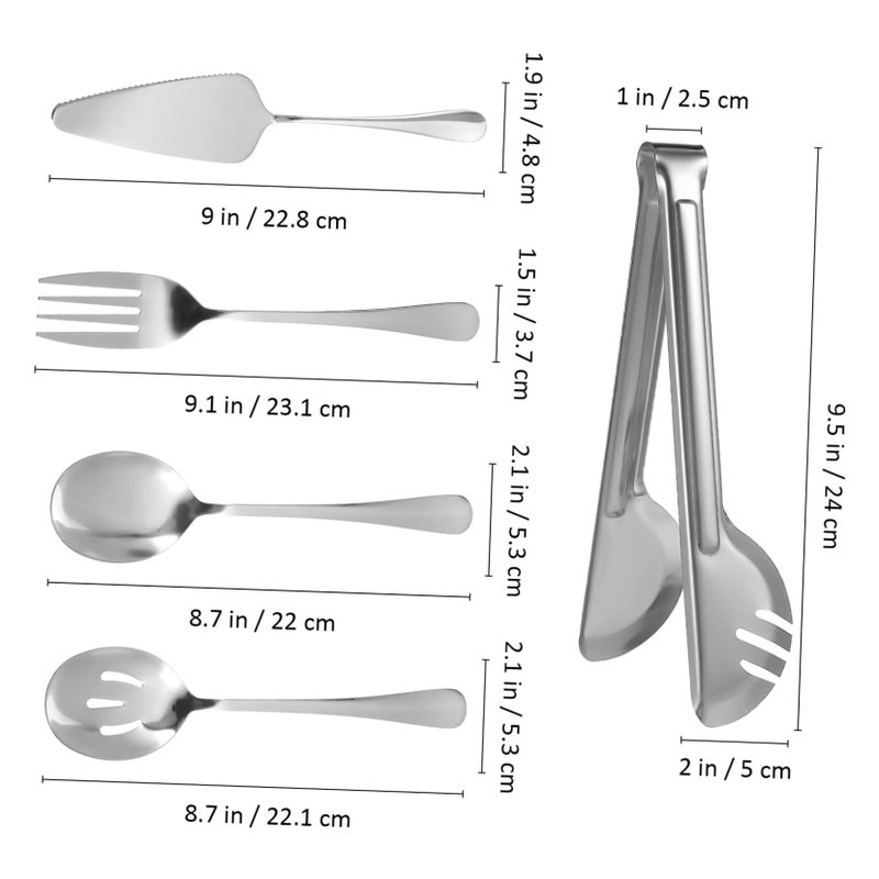 1 Set Stainless Steel Serving Utensils Includes Serving Spoon Slotted Spoon Fork Food Tong And Server Elegant Tableware For Parties Buffets - Image 3