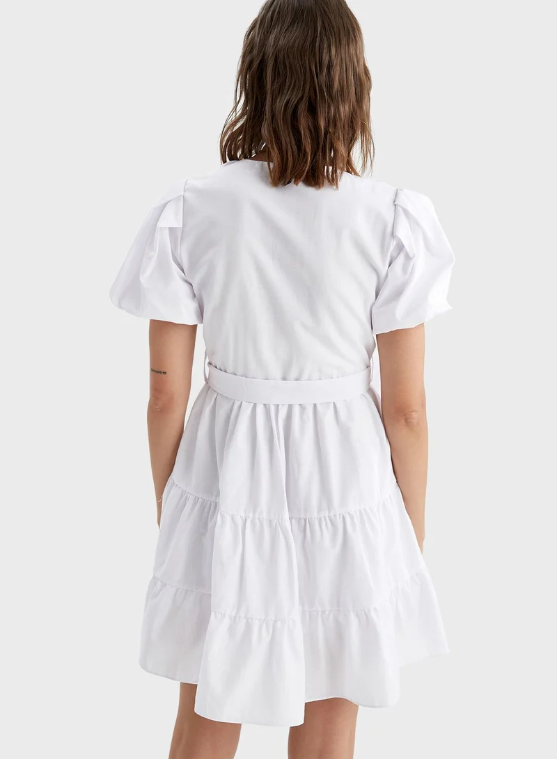 DeFacto Puff Sleeves Ruffle Detail Dress