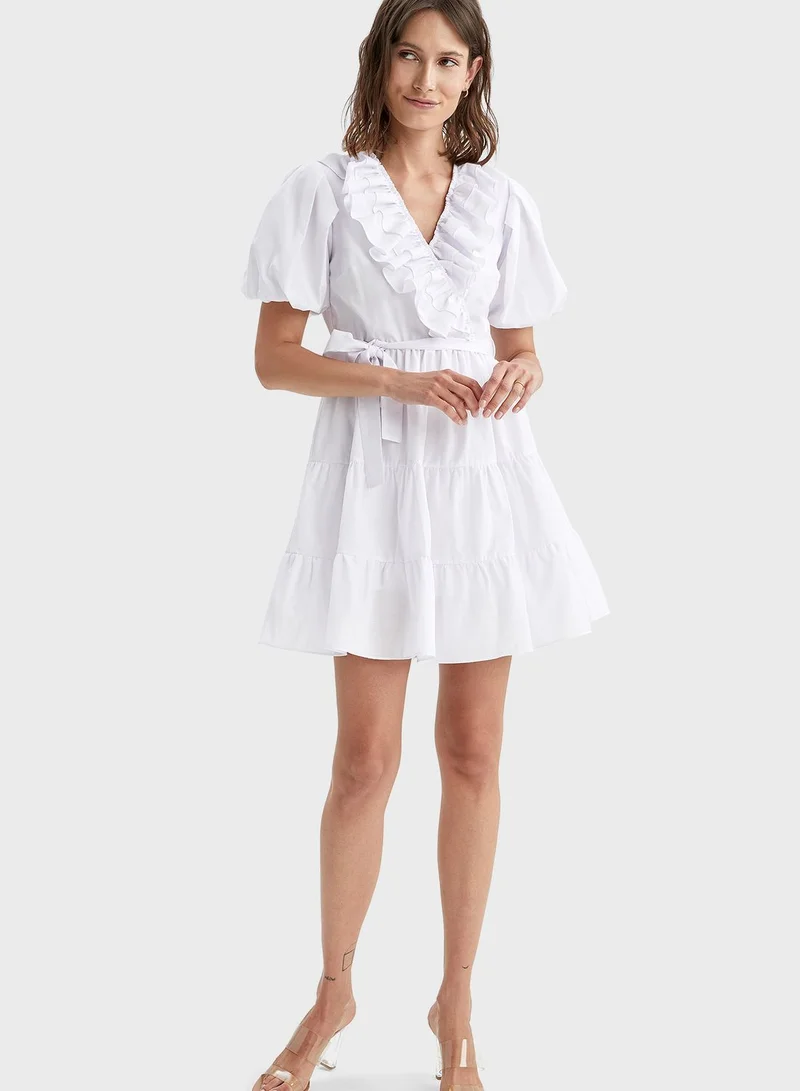 DeFacto Puff Sleeves Ruffle Detail Dress