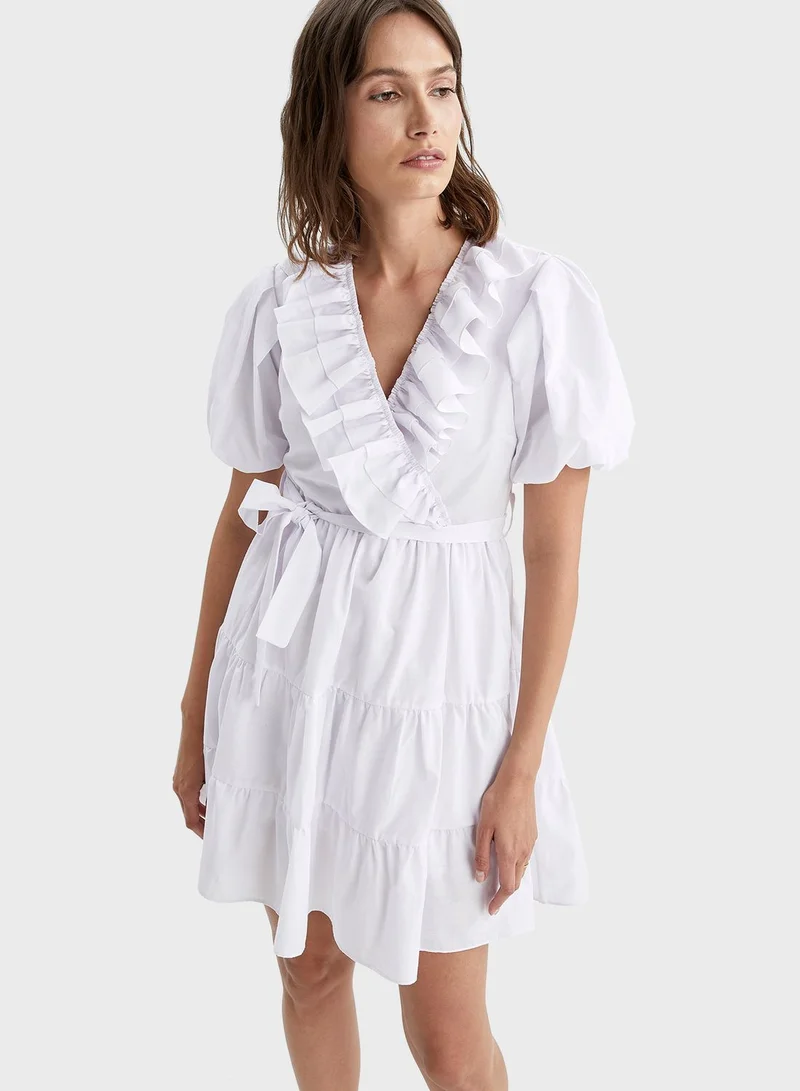 DeFacto Puff Sleeves Ruffle Detail Dress